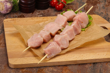 Raw pork meat skewer for grill