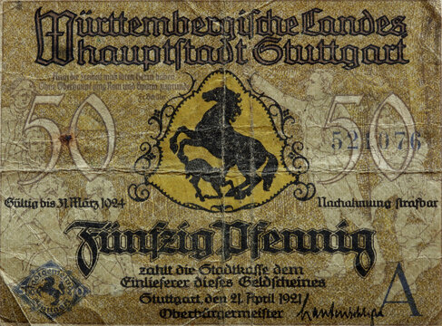 Notgeld der Stadt Stuttgart von 1921. Deutschland