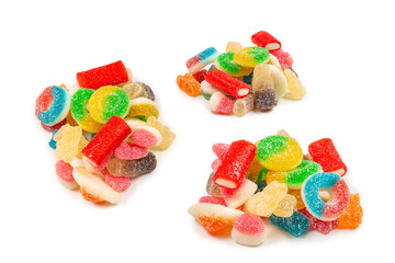 Assorted gummy candies. Top view. Jelly  sweets.