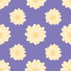 Pot Marigold vector repeat pattern. Calendula flowers seamless illustration background.