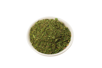 Dry mint in a bowl isolated.