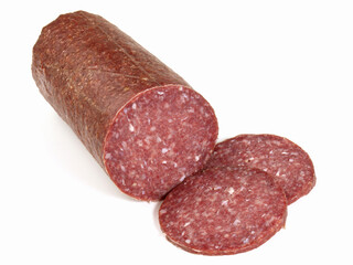 Ostrich Salami with Slices - Isolated on white Background