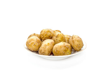 Young boiled potatoes on a white background