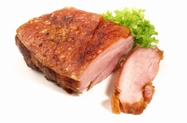 Pork Belly Roast with Crackle - Isolated on white Background