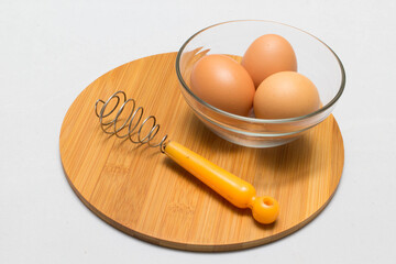 chicken eggs on the table. Farm products, natural eggs.