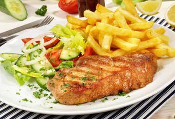 Grilled Pork Loin Steak with French Fries