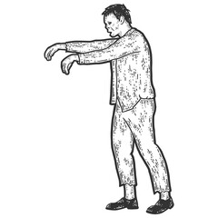 Zombie with raised arms, full length. Sketch scratch board imitation.