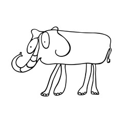 Vector black and white illustration of an elephant. Child's drawing elephant on a white background isolated.