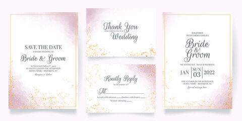 Fototapeta premium watercolor creamy wedding invitation card template set with golden floral decoration 