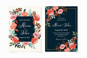 Elegant wedding invitation card with watercolor floral