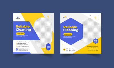Cleaning service social media post banner template | Home Cleaning business marketing square flyer layout