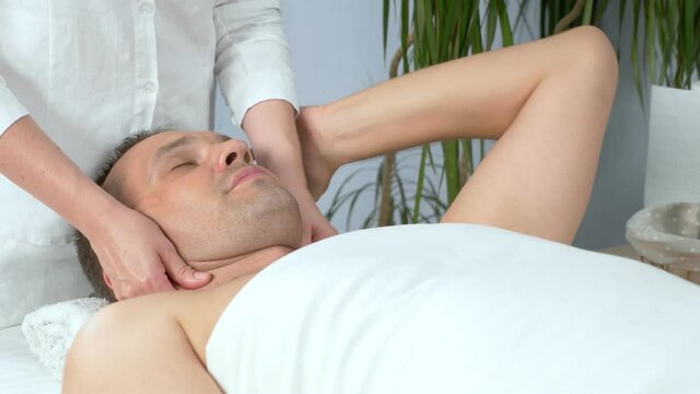 harassment concept. man gets rebuffed by touching masseuse during massage