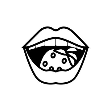 recommend clip art: Pop art mouth eating strawberry line style icon