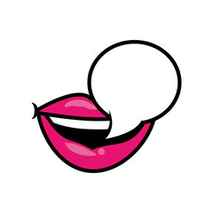 Pop art mouth with speech bubble fill style icon