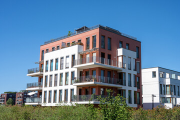 Modern townhouse in a green surrounding seen in Berlin, Germany