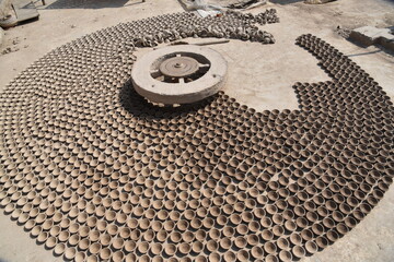 Earthen lamp (lamp) making chalk and beautiful group of lamps made all around