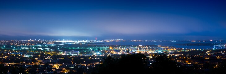 Panoramic of Portsmouth and Porchester at Night, Portsdown Hill