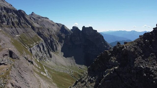 Europe, Italy , italian Alps San Domenico di Varzo - Drone aerial mountains view  during the summer without snow - arrive in the top of the mountain