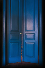 blue massive vintage doors indoor. Old fashioned interior concept 