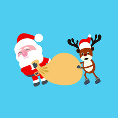 Santa brought a Christmas gift bag and the reindeer pushed him