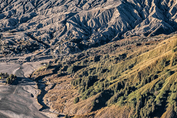 Bromo mountain crater near Batok volcano. Bromo is an active volcano and part of Tengger massif in...