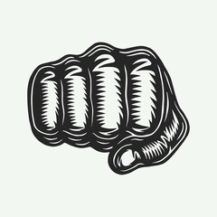 Vintage retro engraved human fist in woodcut style. Can be used for logo, emblem, badge or poster. Monochrome Graphic Art. Vector Illustration..