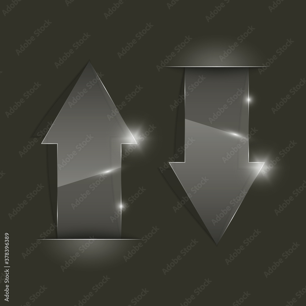 Aufkleber Transparent arrow banners set. Direct glassy shape. Abstract arrows Background. Business infographic presentation diagram. Section compare service. down arrow trend. Paper index. Exact pointer