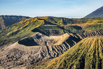 Bromo mountain crater near Batok volcano. Bromo is an active volcano and part of Tengger massif in Tengger caldera in East Java, Indonesia. Bromo Tengger Semeru National Park. Penanjakan Viewpoint.