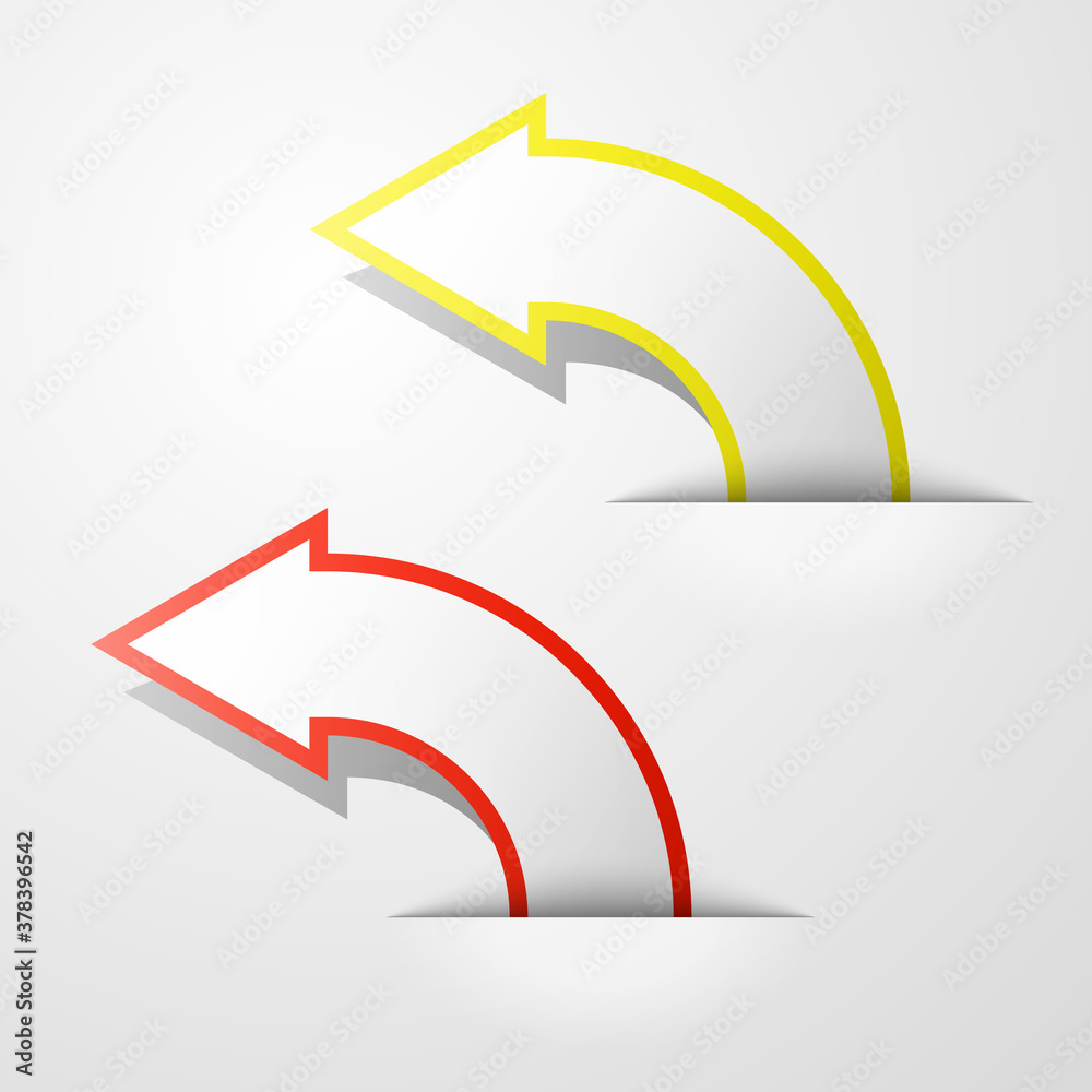 Poster Round arrow banners set. Direct circle shape. 3d Abstract arrow background. Business infographic presentation diagram. Section compare service trend. Paper arrows index. Exact pointer banner