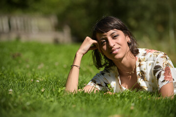 portrait of beautiful woman in a park