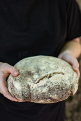 bread black rye fresh malt baked goods, take loaf serving size natural top view place copy space for text food background rustic