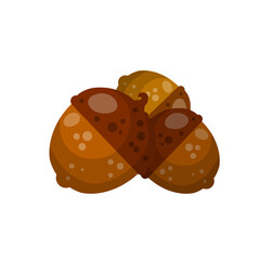 Hazelnut. Autumn harvest of wood. Natural food and a snack in a shell. Acorn. Brown forest object. Flat logo icon cartoon illustration