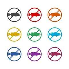 No fishing sign icon, color set