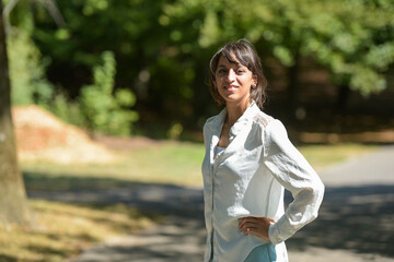 beautiful caucasian woman in a park