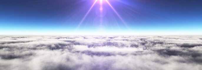 Above clouds sun ray, 3d rendering