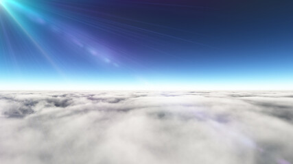 Above clouds sun ray, 3d rendering