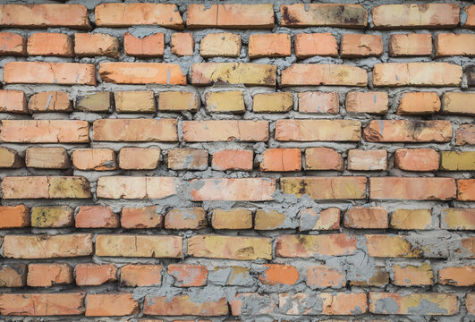 old brown wall of different bricks made of rough brickwork