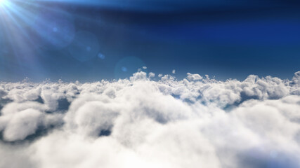 Naklejka na ściany i meble fly above big clouds, 3d illustration render