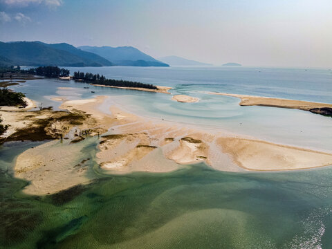 Myanmar, Mon state, near Dawei, Sea and Tizit beach, aerial view