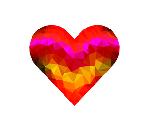 Heart, low-poly geometric style. Red, pink, yellow, brown colors.