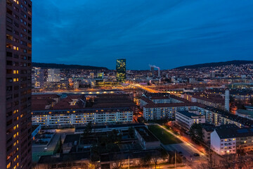 Switzerland, Zurich, Cityscape illuminated at night