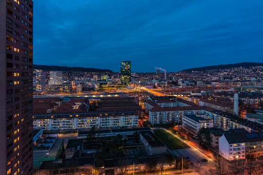 Switzerland, Zurich, Cityscape illuminated at night