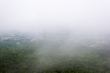 View of the local village is covered with the mostly cloudy.