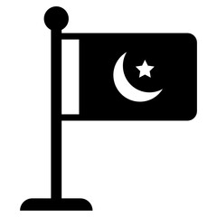 
Crescent moon with star depicting national flag, country filled 

