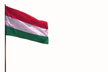 Fluttering Hungary isolated flag on white background, mockup with the space for your content.