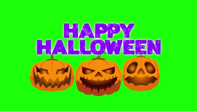Halloween mystical liquid text title & pumpkin animation on green screen background. Spooky words graphic motion in horror concept for holiday season.