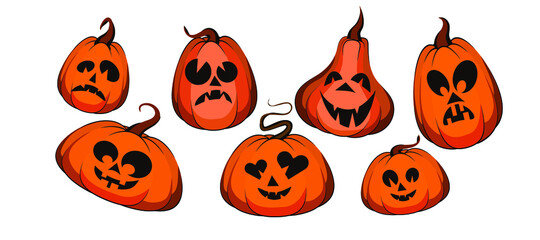 Set Pumpkins for Halloween. Flat, cartoon. Vector.