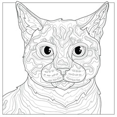 Cat .Animal.Coloring book antistress for children and adults. Illustration isolated on white background.Black and white drawing.Zen-tangle style.