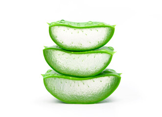 Fresh Aloe vera sliced with water drops isolated on white background.