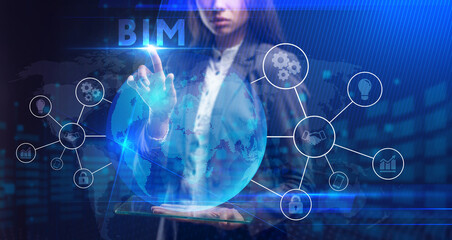 Business, Technology, Internet and network concept. Young businessman working on a virtual screen of the future and sees the inscription: